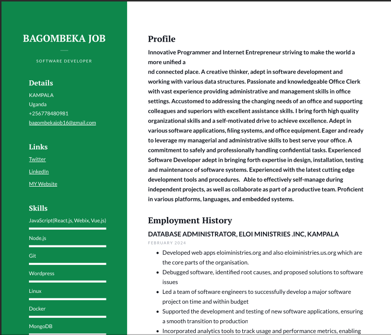 Bagombeka Job's Resume